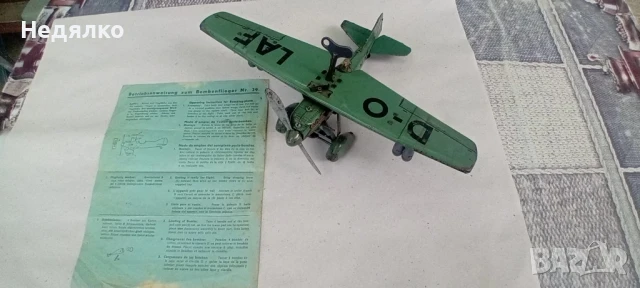 Немска ламаринена играчка,самолет,1930г.,Вермахт,оригинал , снимка 3 - Колекции - 50691479