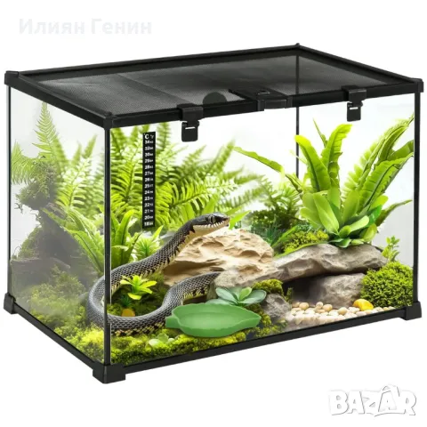 Стъклен терариум за влечуги с термометър 