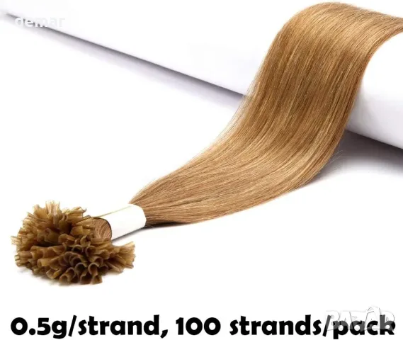 40 см човешка коса екстеншъни U-tip с кератин – 100% Remy, 0.5g x 200 нишки, 100g (прави) Pre Bonded, снимка 3 - Продукти за коса - 55777214