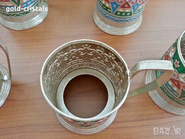 руски стакани подстакани с цветен емайл, снимка 4 - Антикварни и старинни предмети - 29224089