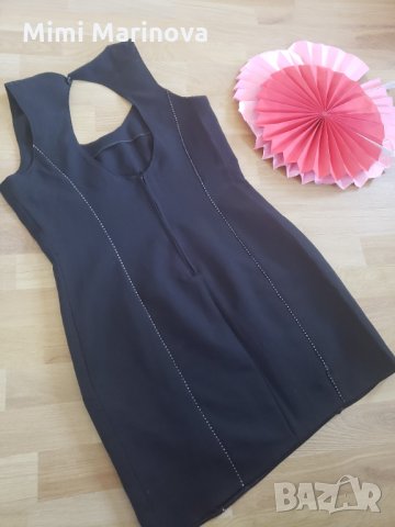 Черна рокля с кожени ивици, снимка 3 - Рокли - 31687331