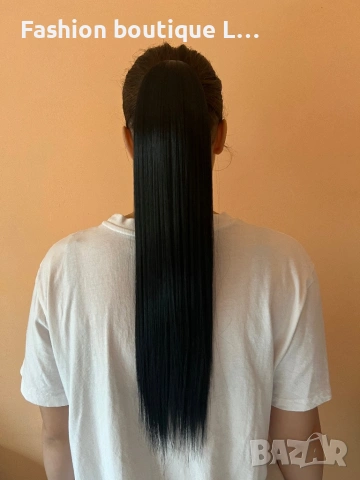 Черна опашка екстеншън конска опашка 60 сантиметра 100 грама може да се обработва топлинно ❤️❤️❤️❤️❤