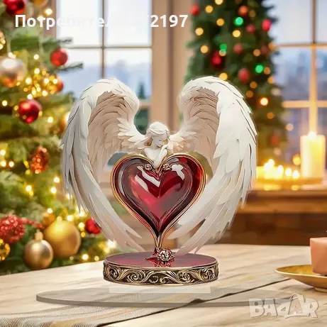 2D Бохемски Стил Акрилен Настолен Декор с подставка- Ангел със сърце, снимка 6 - Декорация за дома - 49097270