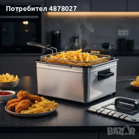 Фритюрник Cheffinger CF-EDP5.0 – 5L, 2000W, неръждаема стомана, 3 кошници, регулируема температура, снимка 4 - Фритюрници - 55772800