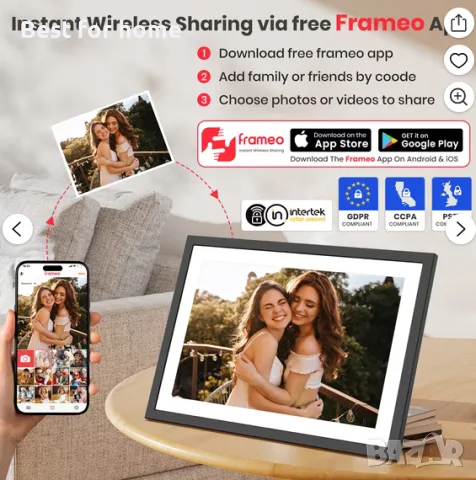 Frameo WiFi цифрова фоторамка, 10.1” електронна фоторамка с 1920x1200 FHD IPS сензорен екран , снимка 6 - Рамки за снимки и картини - 55932098