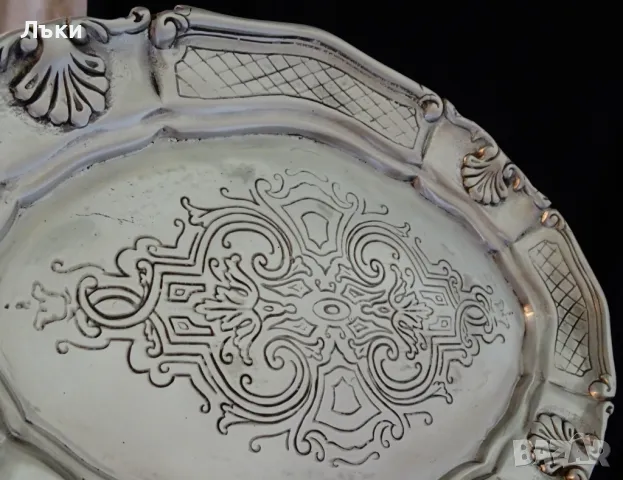 Овално плато,фруктиера от калай Art Nouveau. , снимка 4 - Антикварни и старинни предмети - 49934507