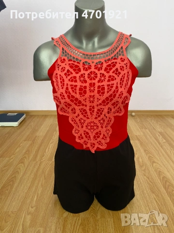 Черно-червен дамски гащеризон, снимка 2 - Гащеризони - 53136598