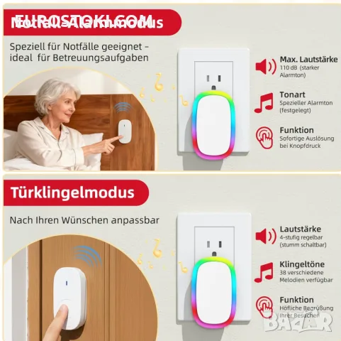 Безжичен звънец CallToU с LED цветни светлини цветен, със самозахранване, работи без батерии, снимка 4 - Домашни звънци и интерфони - 56122801