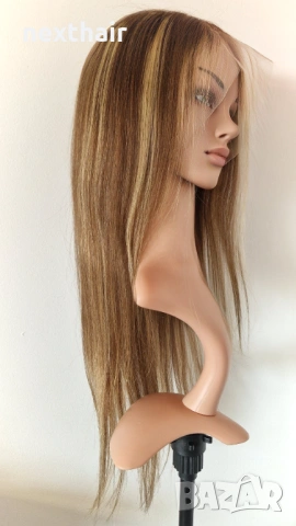Естествена перука от бразилска коса 70–75 см – Lace Front 13x6, кафява с руси кичури, 200% плътност, снимка 5 - Аксесоари за коса - 53163180