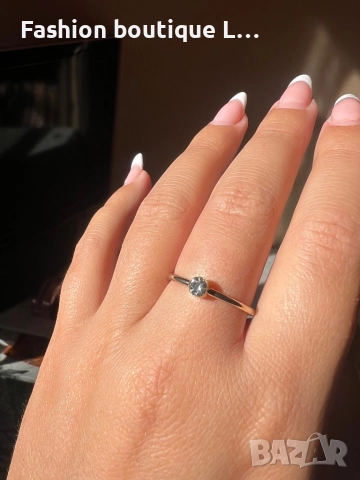 Златист тънък пръстен с блестящ диамант ❤️, снимка 5 - Пръстени - 52247835