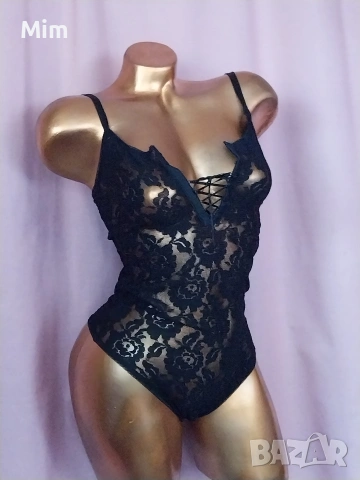 Body XS/S Черно дантелено боди с отворено дъно , снимка 3 - Корсети, бюстиета, топове - 54307924