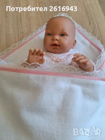 Луксозна бебешка бархетна двупластова пелена с дантела 