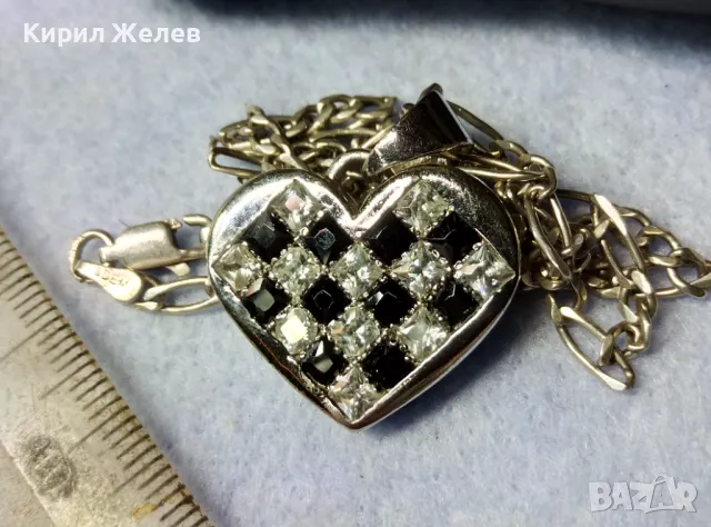 СКЪПОЦЕНЕН СЪРЦЕВИДЕН СРЕБЪРЕН МЕДАЛЬОН с СРЕБЪРНА ВЕРИЖКА РОДИРАНО СРЕБРО 925 БУТИКОВО КОЛИЕ 49357