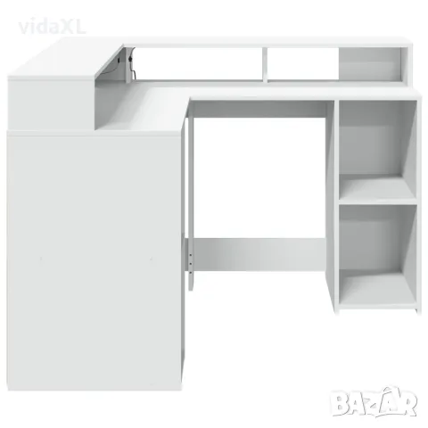 vidaXL Бюро с LED осветление, бяло, 130x130x91 см, инженерно дърво, снимка 8 - Бюра - 56147019