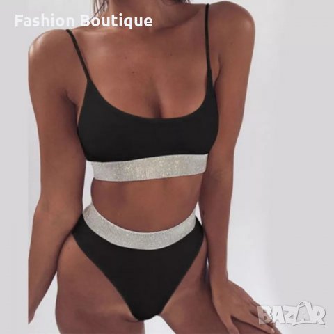 ПОСЛЕДНИ! Бял черен блестящ бански талия