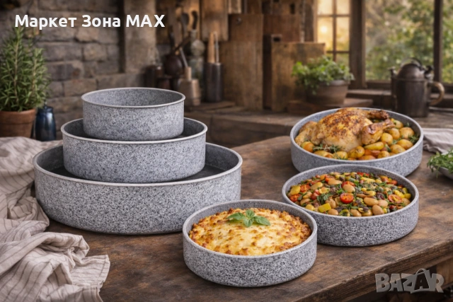 Професионален комплект алуминиеви тави Oliver Voltz Siena 26/28/32 см – Мраморно покритие