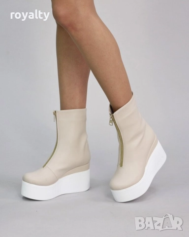 Боти на платформа - бежова кожа, снимка 2 - Дамски боти - 52163597