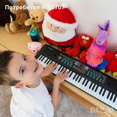 Детско електронно пиано с 61 клавиша, микрофон и адаптер – 16 тона, 10 ритъма и режим на обучение