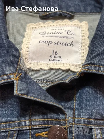 Дамско дънково яке преходно тип късо болеро  ежедневно елегантно еластичен син  деним, снимка 4 - Якета - 50071317