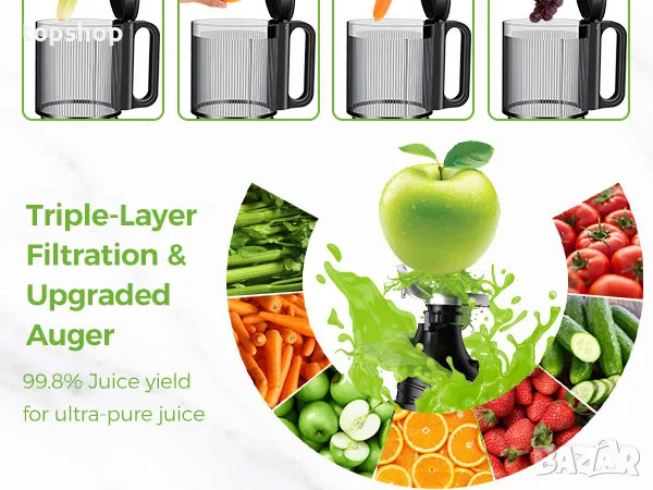 Чисто Нова Бавнопресоваща Сокоизстисквачка Cold Press Juicer YASHE (127 mm Голям Отвор)  , снимка 11 - Сокоизстисквачки и цитрус преси - 56119537