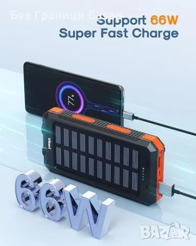 Нов Мощен Соларен Power Bank 30000mAh, Бързо Зареждане, 4 USB Порта, снимка 5 - Външни батерии - 47840292