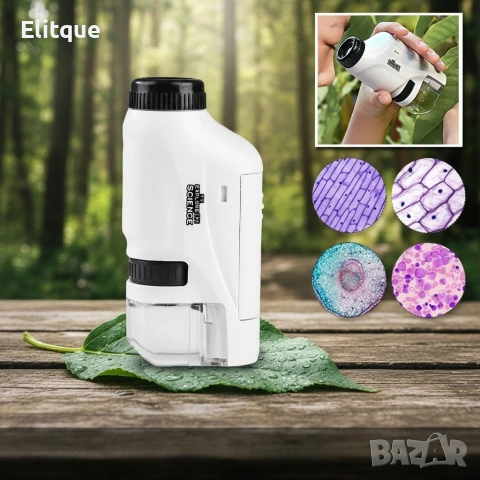 Детски преносим микроскоп с LED светлина, 60x-120x увеличение и стойка за смартфон, снимка 3 - Други - 53326427