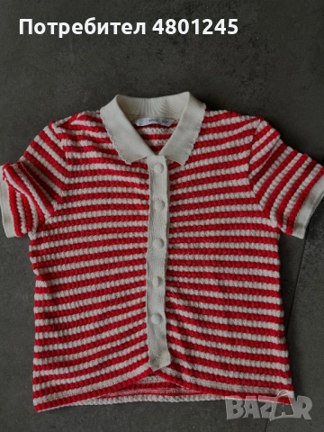 Плетена блуза тип „поло“ MANGO на райета