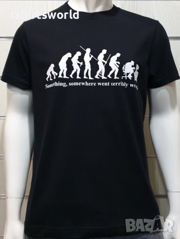 Нова мъжка тениска с трансферен печат Човешка еволюция в черен цвят, снимка 16 - Тениски - 36598981