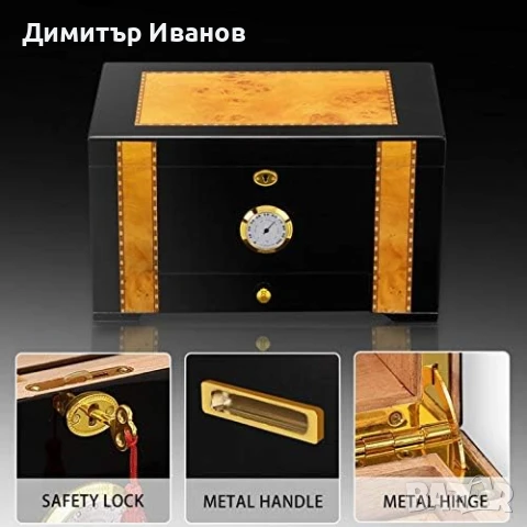 Кедров хумидор за 80-100 пури със хидрометър и овлажнител, снимка 2 - Други - 50996842