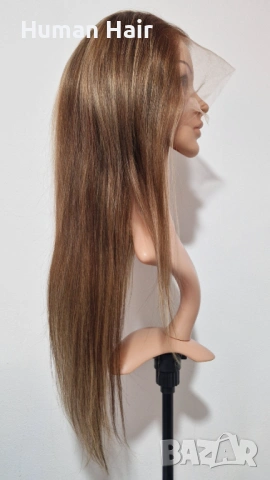 Естествена перука от бразилска коса 70-75 см - Lace Front 13x6, кафява с руси кичури, 200% плътност, снимка 3 - Аксесоари за коса - 53375152