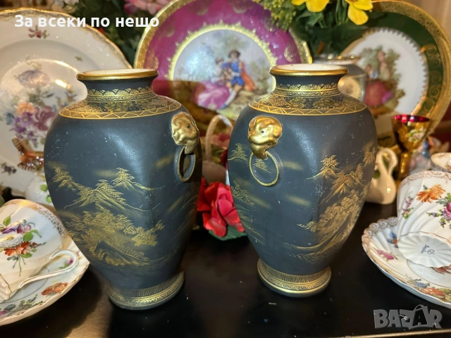 Невероятна рядка японска находка с името “Черната прелест”, две вази в черно и злато Код P2301, снимка 11 - Антикварни и старинни предмети - 54349415