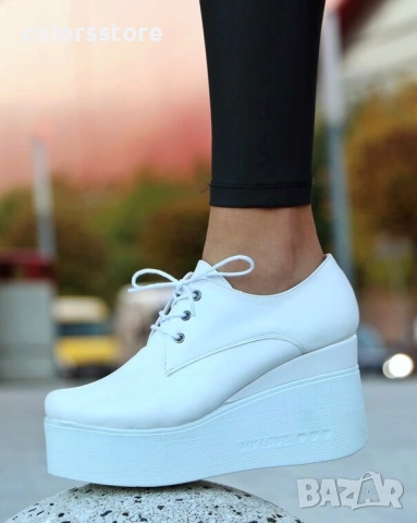 Обувки на платформа - бяла кожа - 120K 