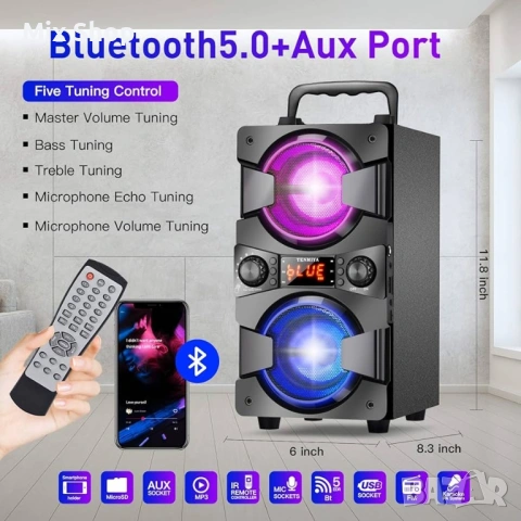 Нова Bluetooth тонколона, преносими безжични високоговорители с микрофон, 60W пикова мощност, снимка 3 - Друга електроника - 54069880