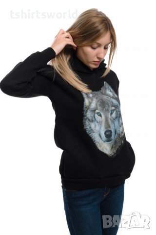 Нов дамски суичър с трансферен печат Вълк със сини очи, Серия вълци, снимка 6 - Суичъри - 37006757