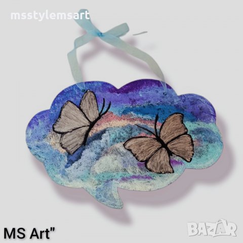 Ръчно рисувано декоративно пано облак с пеперуди!, снимка 1 - Пана - 35564729