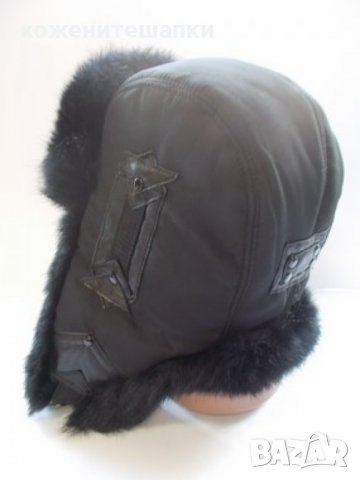 Заешка ушанка черен косъм,лукс-55, снимка 3 - Шапки - 30979664