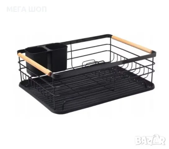 Сушилник за съдове Rosberg, 1 ниво, 43x31.5x14 см, Бежов/Черен, с дървени дръжки, снимка 2 - Други стоки за дома - 50313383