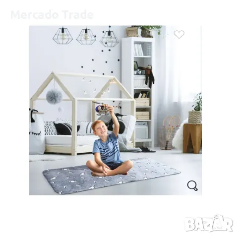 Декоративен килим за детска стая, Светещ в тъмното, Космос, Син