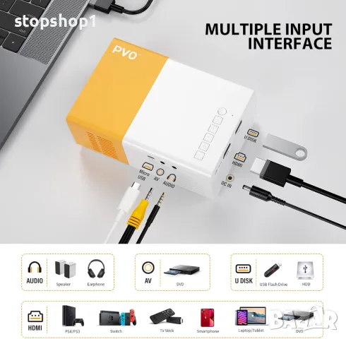 Мини проектор, преносим PVO проектор за анимационни филми, детски подарък, проектор за филми на откр, снимка 2 - Плейъри, домашно кино, прожектори - 50431602