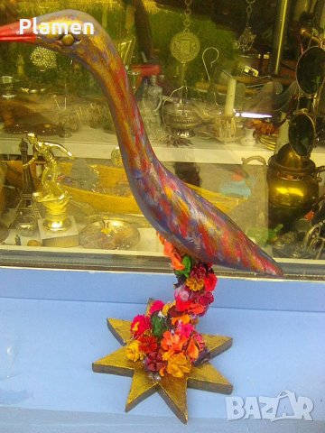 Дървена статуетка на фламинго, снимка 1