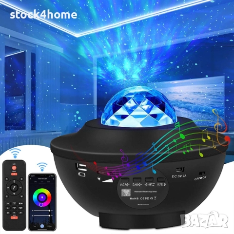 Въртящ се Детски проектор с Bluetooth - звездно небе и колонка