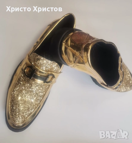 Мъжки златисти обувки ✔️ Размер 42, снимка 3 - Официални обувки - 54028004