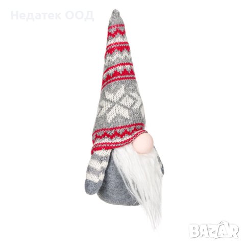 Коледна фигура, Гном  с жакартова шапка 25 см, Сив, снимка 2 - Декорация за дома - 42682000