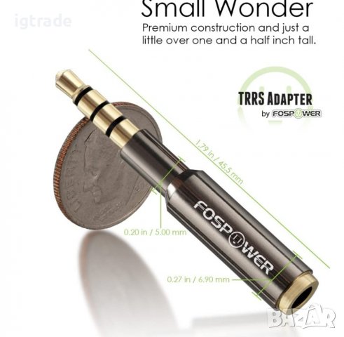 FosPower адаптер 3.5mm мъжко към 3.5mm женско  TRRS AUX стерео аудио адаптер, снимка 3 - Други - 39304532