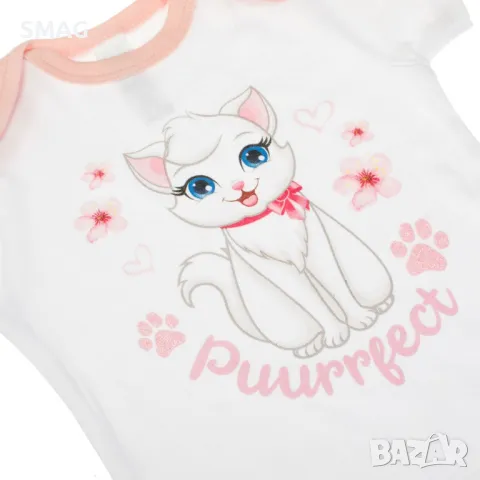 Бебешко боди памучно бяло коте с къс ръкав S_1246902, снимка 2 - Бодита за бебе - 49894023