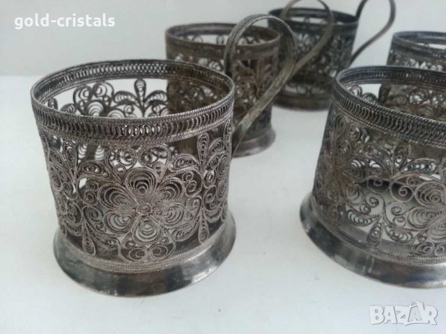 Руски посребрени стакани подстакани филигран, снимка 2 - Антикварни и старинни предмети - 31133671