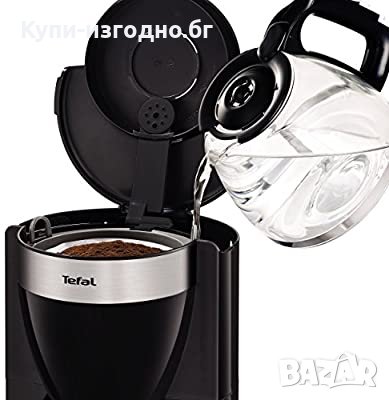 Tefal Deflini Plus Стъклена кафеварка с елементи от неръждаема стомана 10-15 чаши, 1000 W, черна , снимка 2 - Кафемашини - 31237074