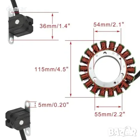 WOOSTAR 18-Coil статор за магнето (5-проводен), заместител за Suzuki King Quad, снимка 3 - Части - 55850044