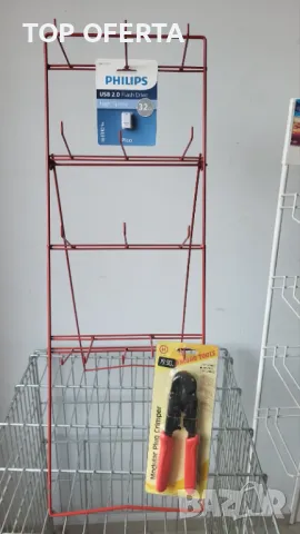 Метален стелаж с 14 куки за закачане, червен цвят!!! 80 х 26 см, снимка 4 - Стелажи и щандове - 47802508