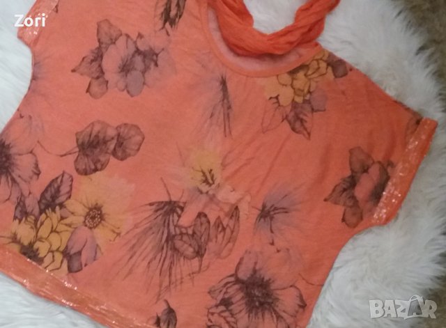 Блуза от тънко и рехаво фино плетиво в коралови цветове, снимка 2 - Тениски - 37507078